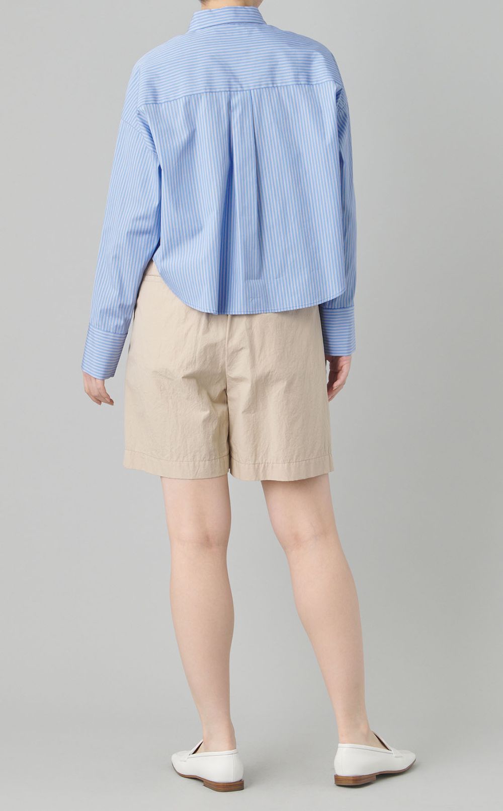 コットンストライプクロップドシャツ