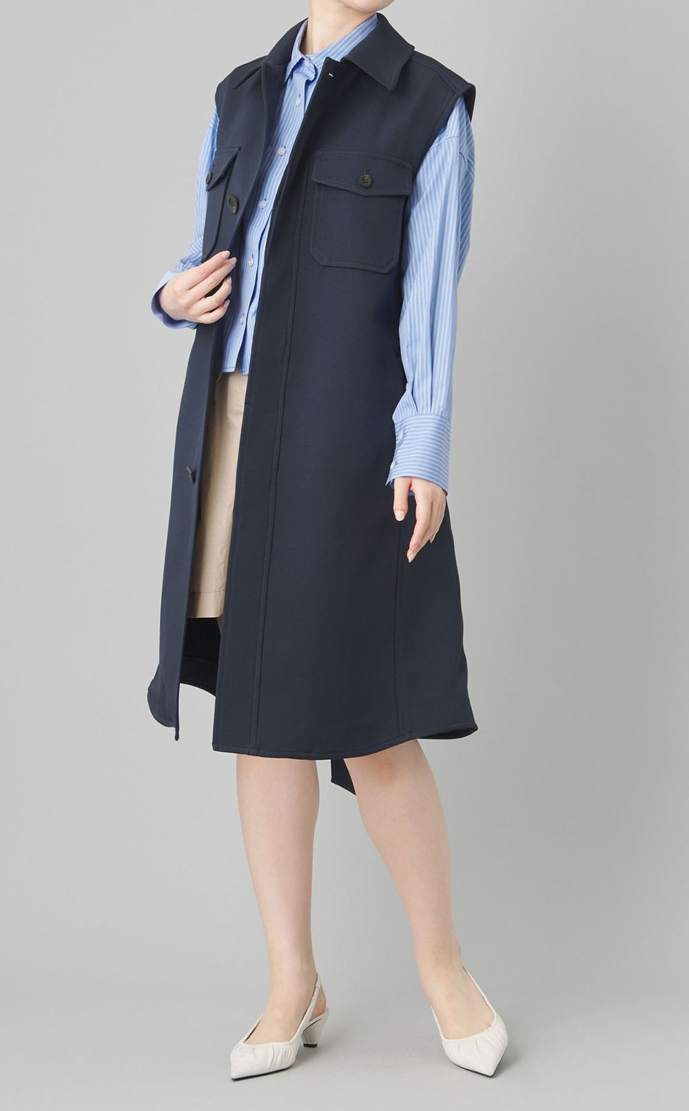 コットンストライプクロップドシャツ