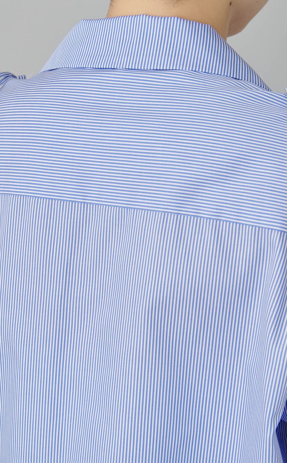 コットンレースアップストライプシャツ