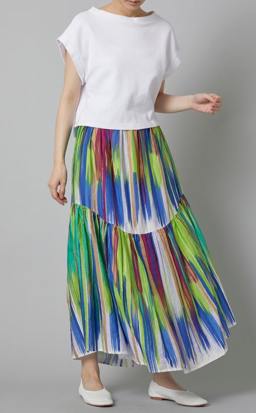 コットンシルクストライプロングスカート