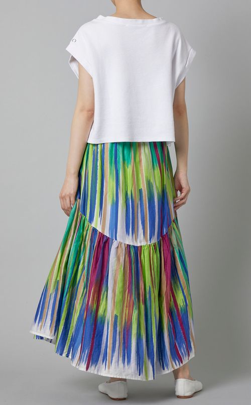 コットンシルクストライプロングスカート