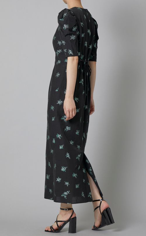 フラワージャガードパフスリーブドレス