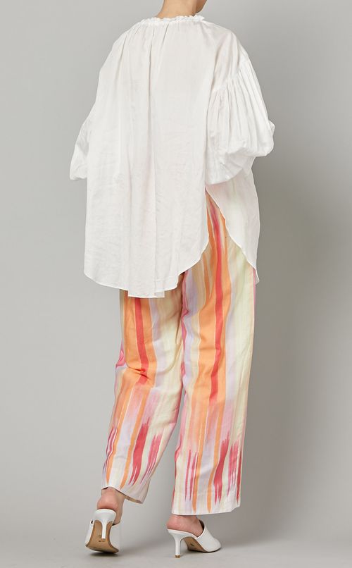 コットンサテンギャザーチュニックブラウス