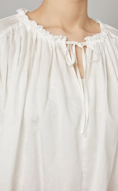 コットンサテンギャザーチュニックブラウス