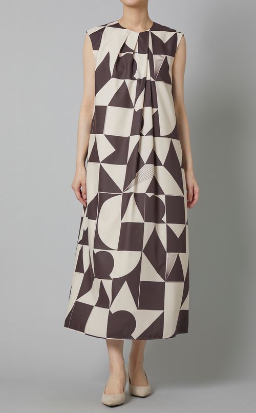 ブロックプリントランダムタックワンピース