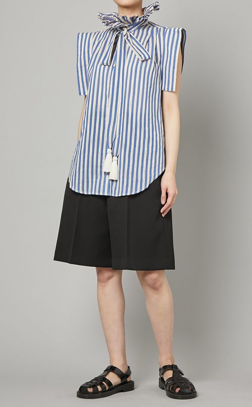 ストライプリボンタイブラウス