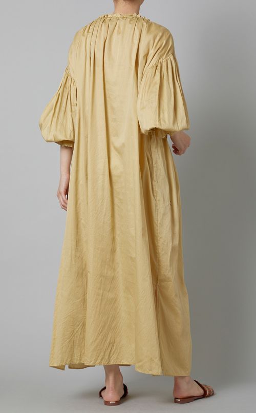 コットンサテンギャザーロングワンピース