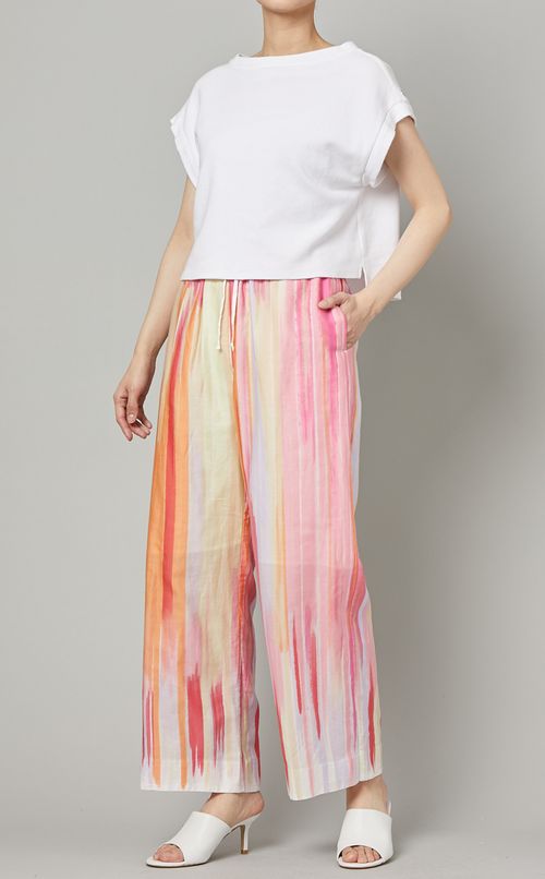 シルクコットンストライプリラックスパンツ