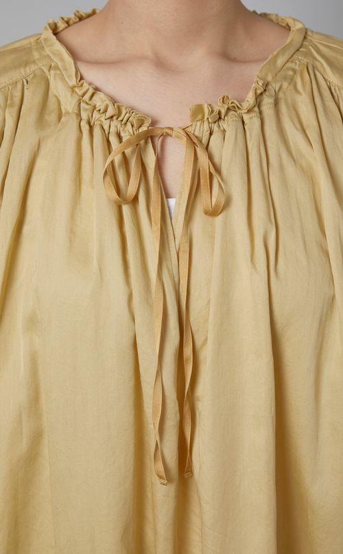 コットンサテンギャザーロングワンピース