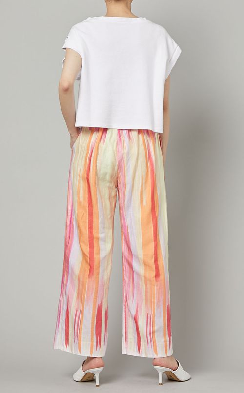 シルクコットンストライプリラックスパンツ