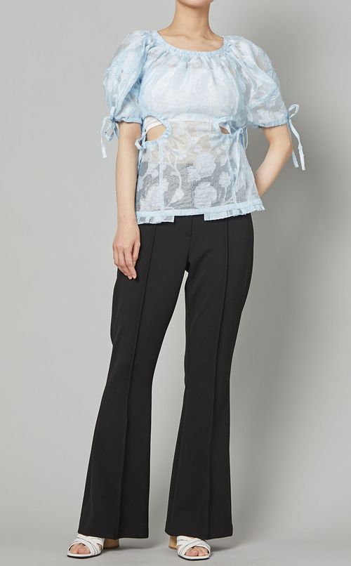 プリントパフスリーブブラウス