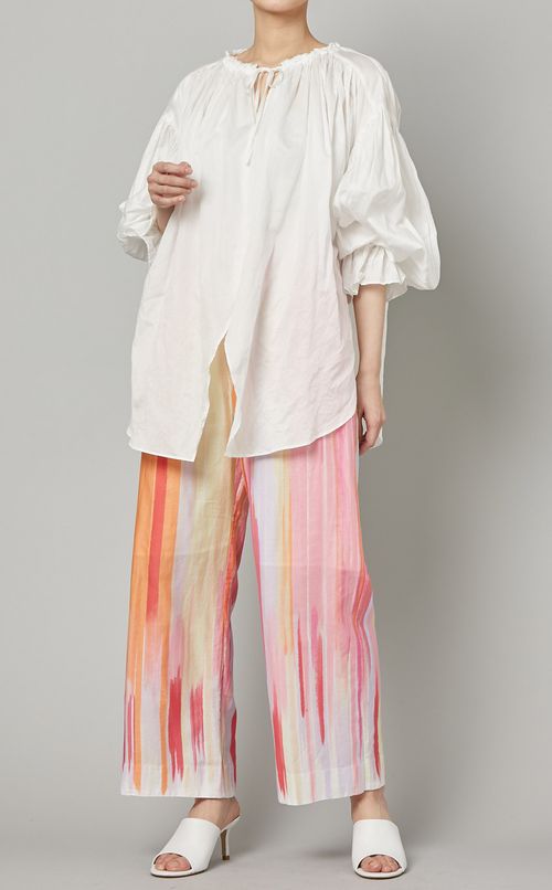 シルクコットンストライプリラックスパンツ