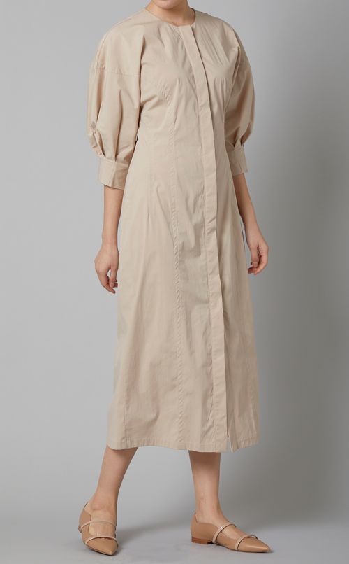 ノーカラーギャザースリーブワンピース