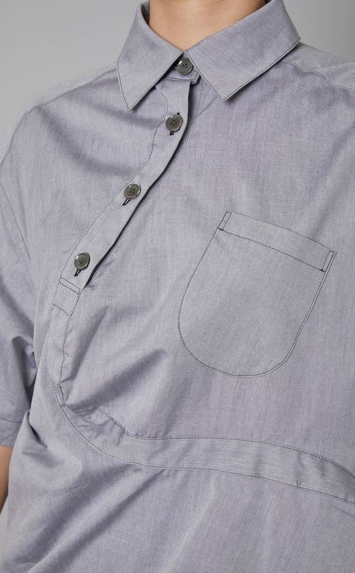 アシンメトリードレープシャツワンピース