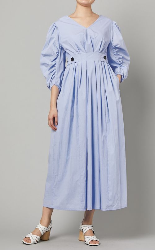 ギャザースリーブボタンベルトワンピース