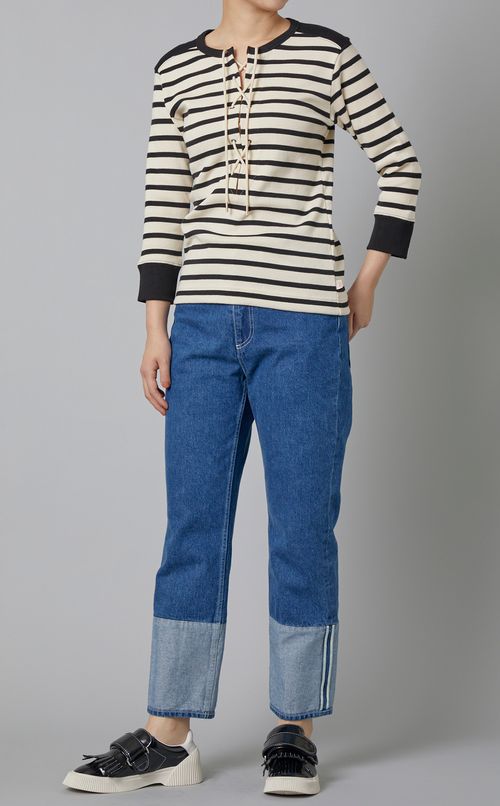 レースアップボーダープルオーバー