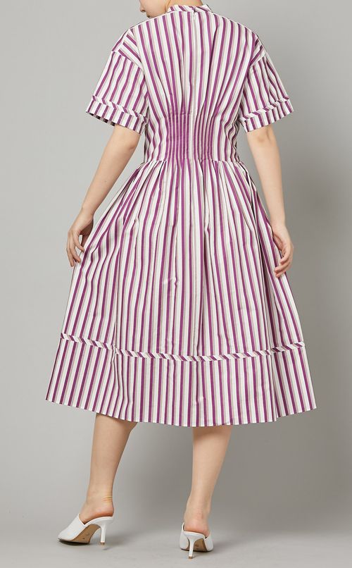 ウエストピンタックストライプワンピース