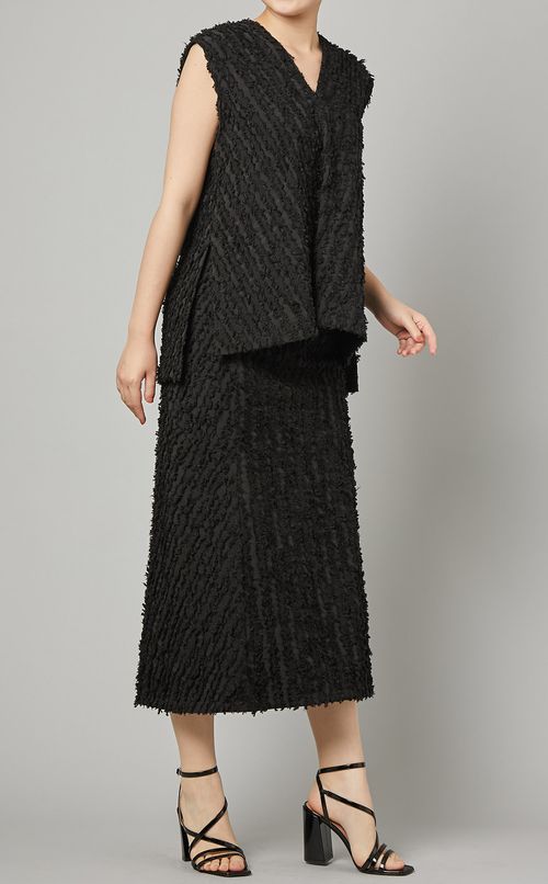 カットジャガードバックリボントップス