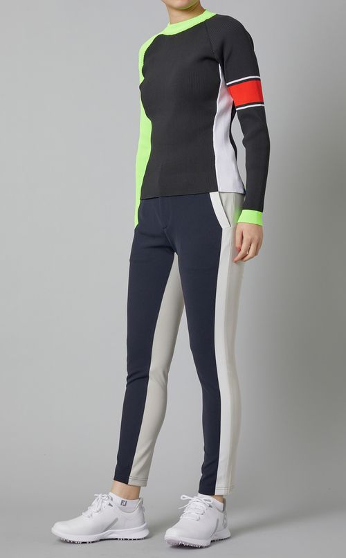 配色ラインスリーブリブニット