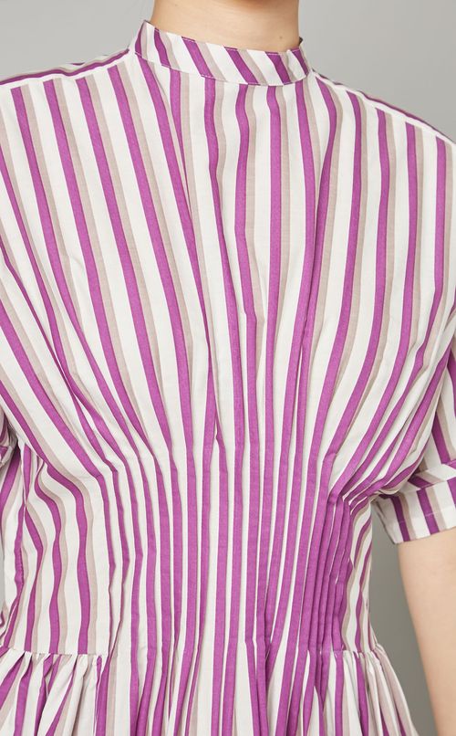 ウエストピンタックストライプワンピース