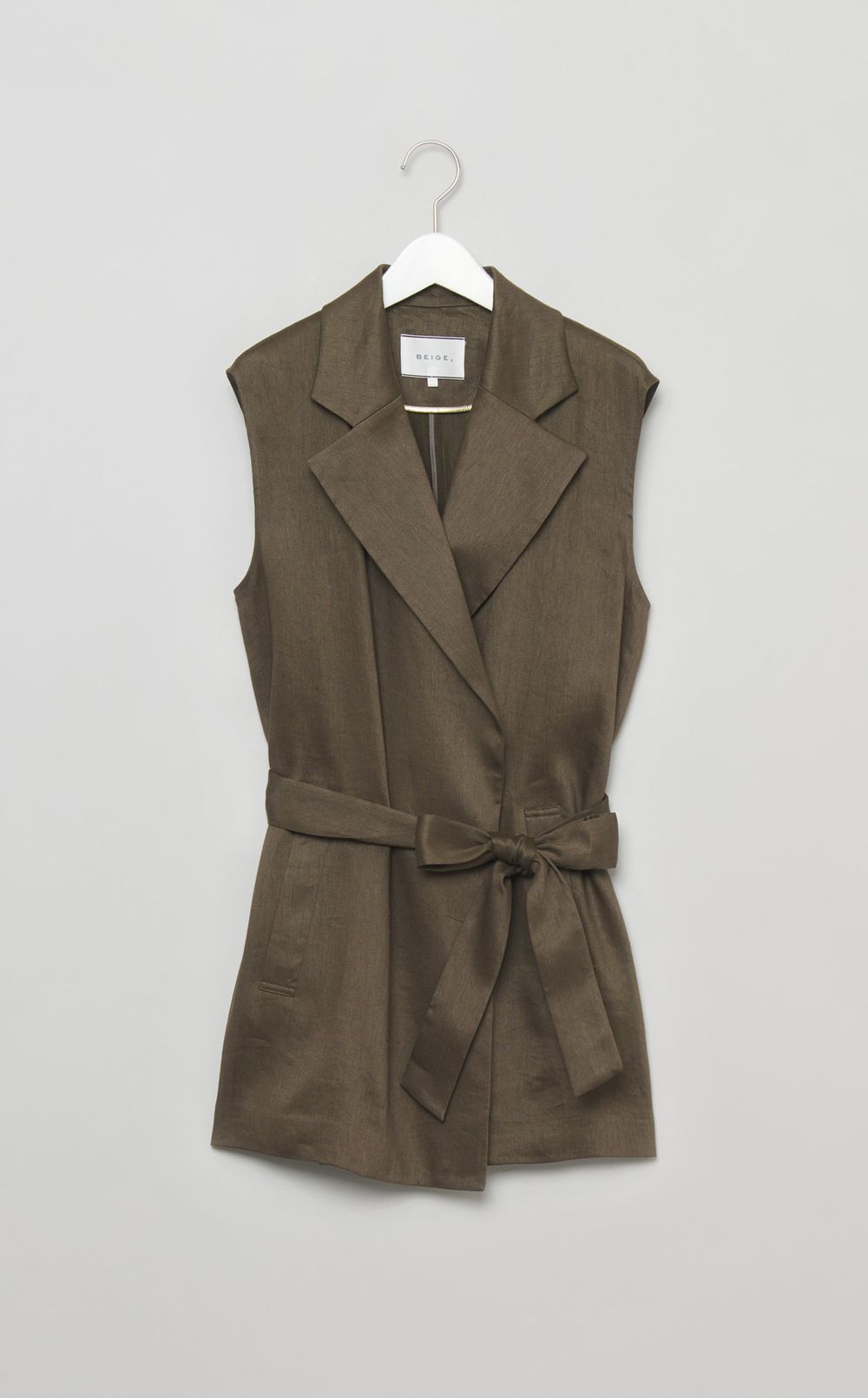 リネンミックスベルト付きジレ