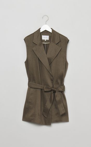 リネンミックスベルト付きジレ