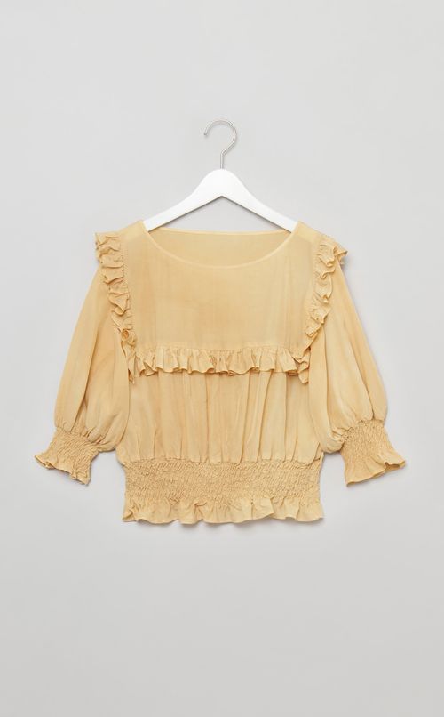 ムラ染めフリルギャザーブラウス