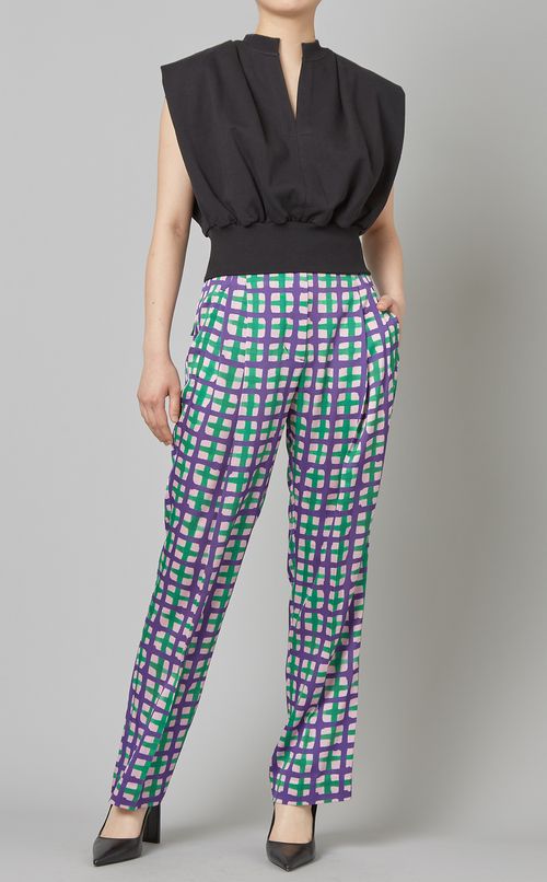 チェックプリントストレートパンツ