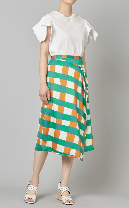チェックプリントラップスカート