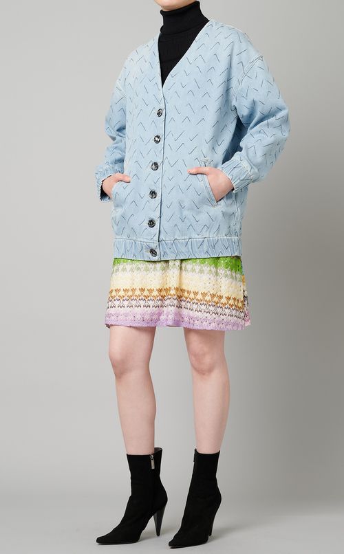 ノーカラーデニムジャケット