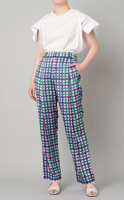 チェックプリントストレートパンツ