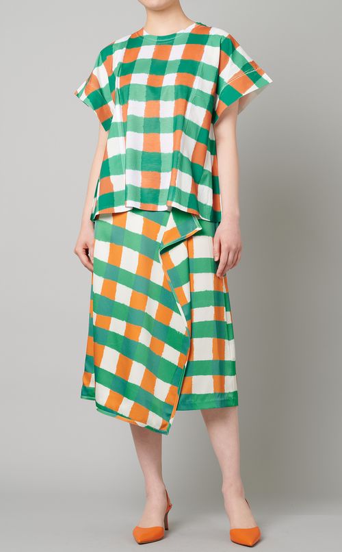 チェックプリントラップスカート