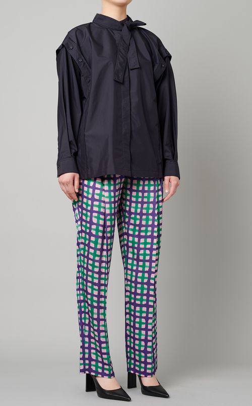 ボウタイ付コットン混シャツ