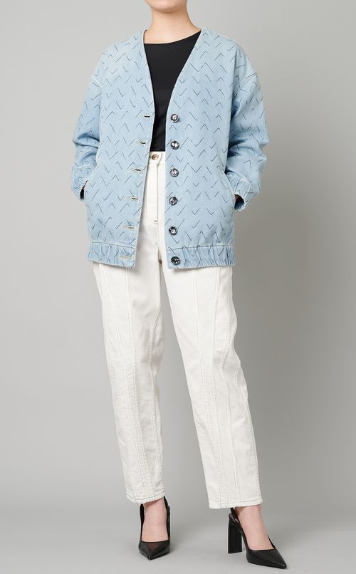 ノーカラーデニムジャケット