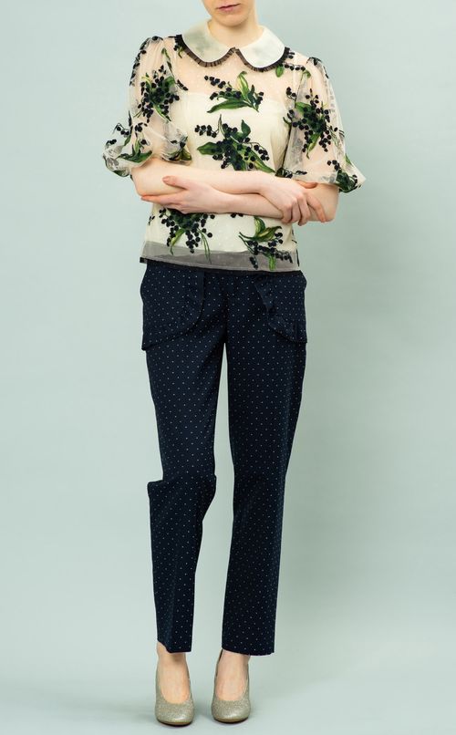 刺繍パフスリーブブラウス