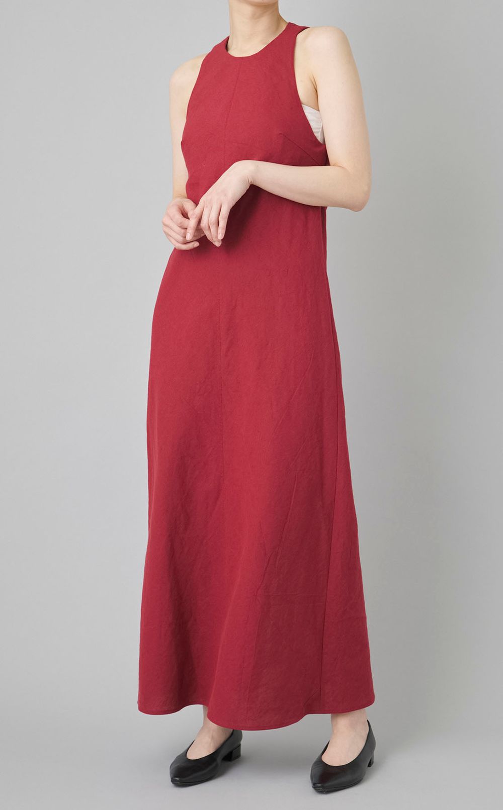 リネン混バックオープンドレス