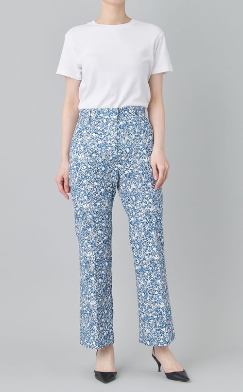 ストレッチ混プリントクロップドパンツ