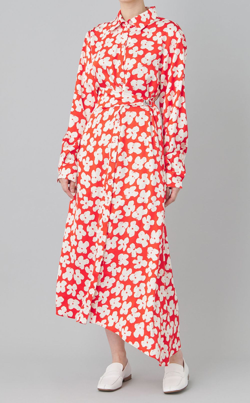 フラワープリントシャツワンピース