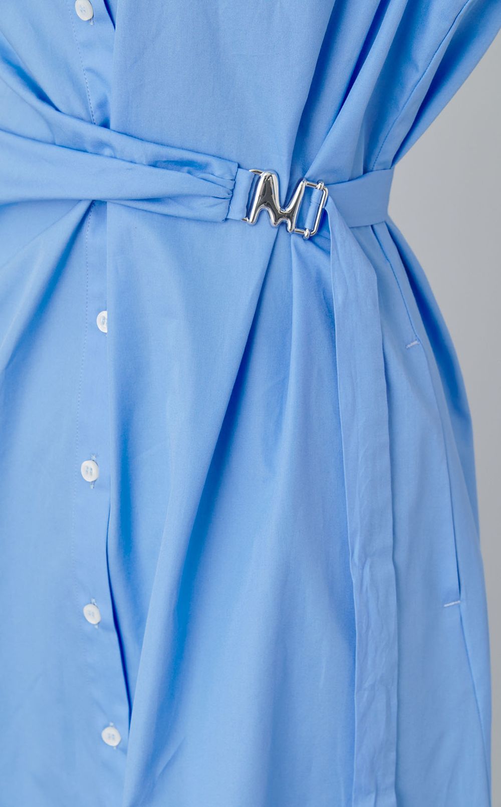 ポプリンギャザーベルトシャツワンピース