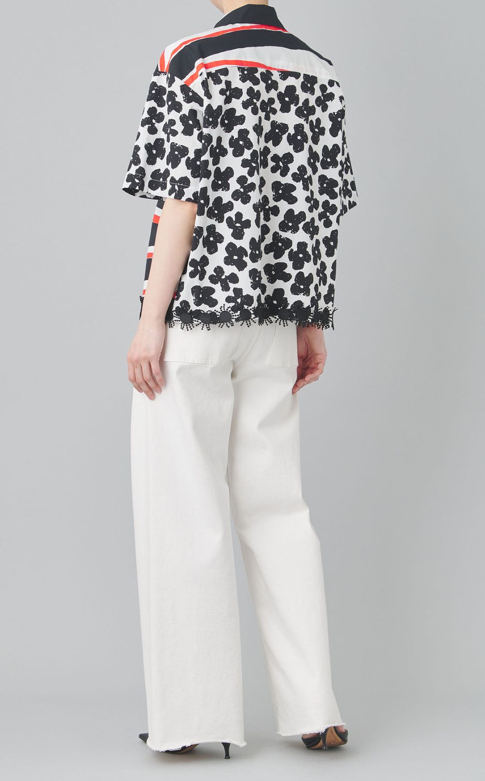 ボーダーフラワープリントショートシャツ