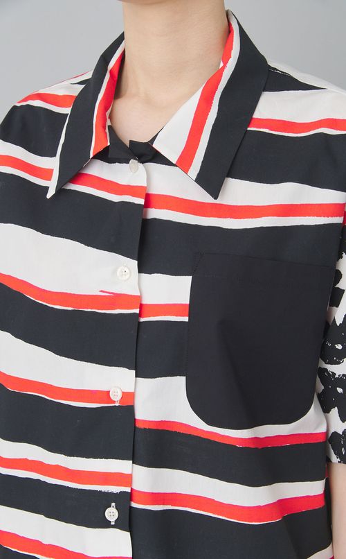 ボーダーフラワープリントショートシャツ