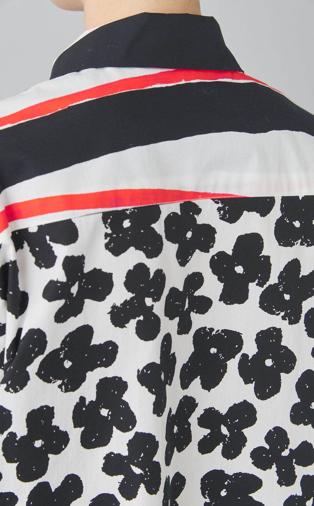 ボーダーフラワープリントショートシャツ