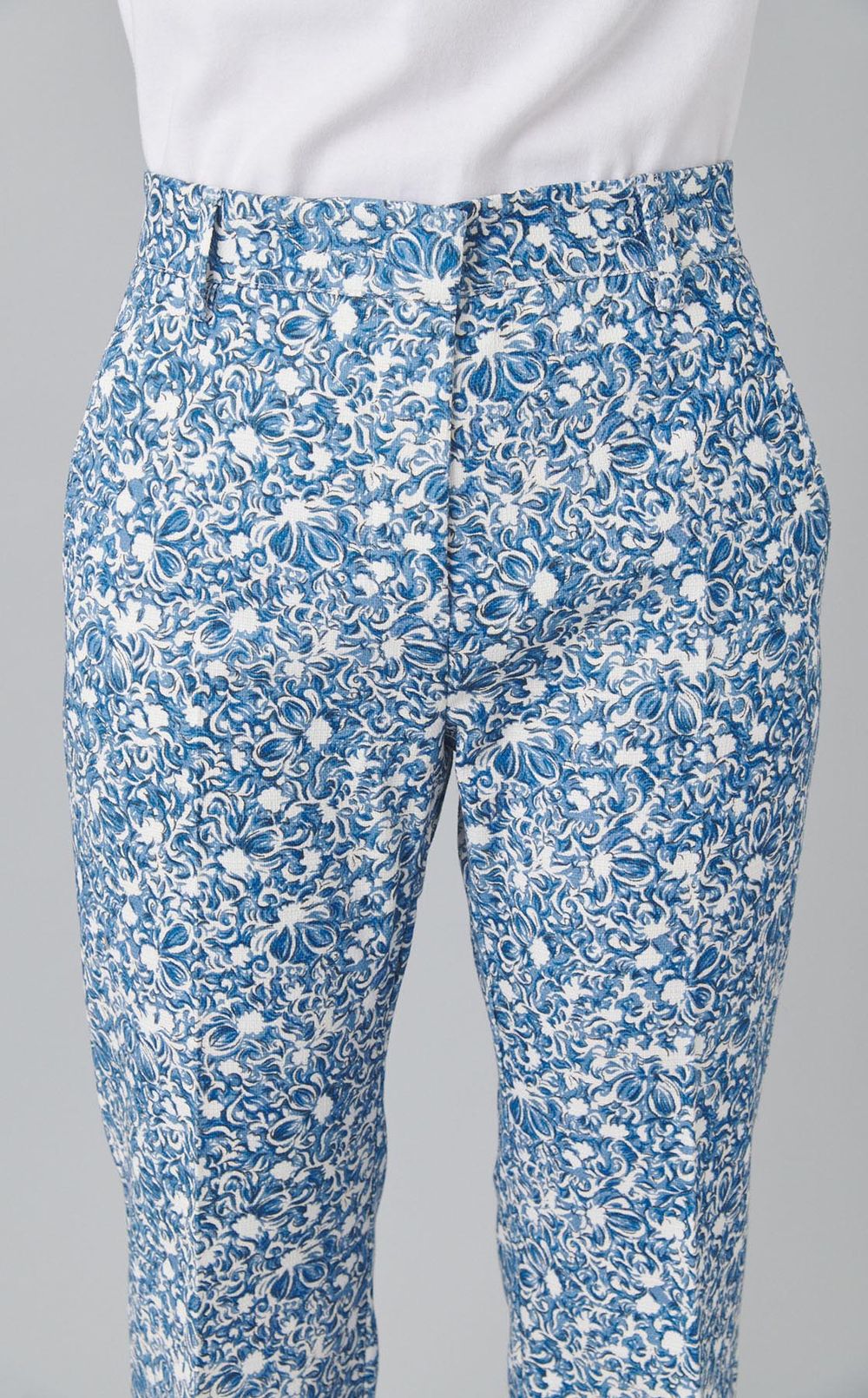 ストレッチ混プリントクロップドパンツ