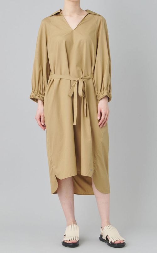 ギャザースリーブソリッドワンピース