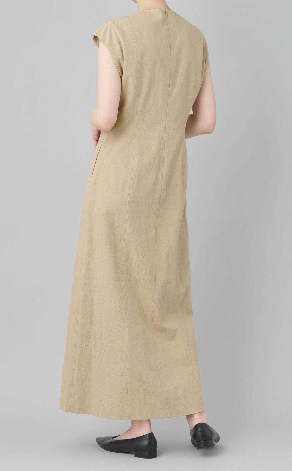 コットンリネンフロントボタンワンピース