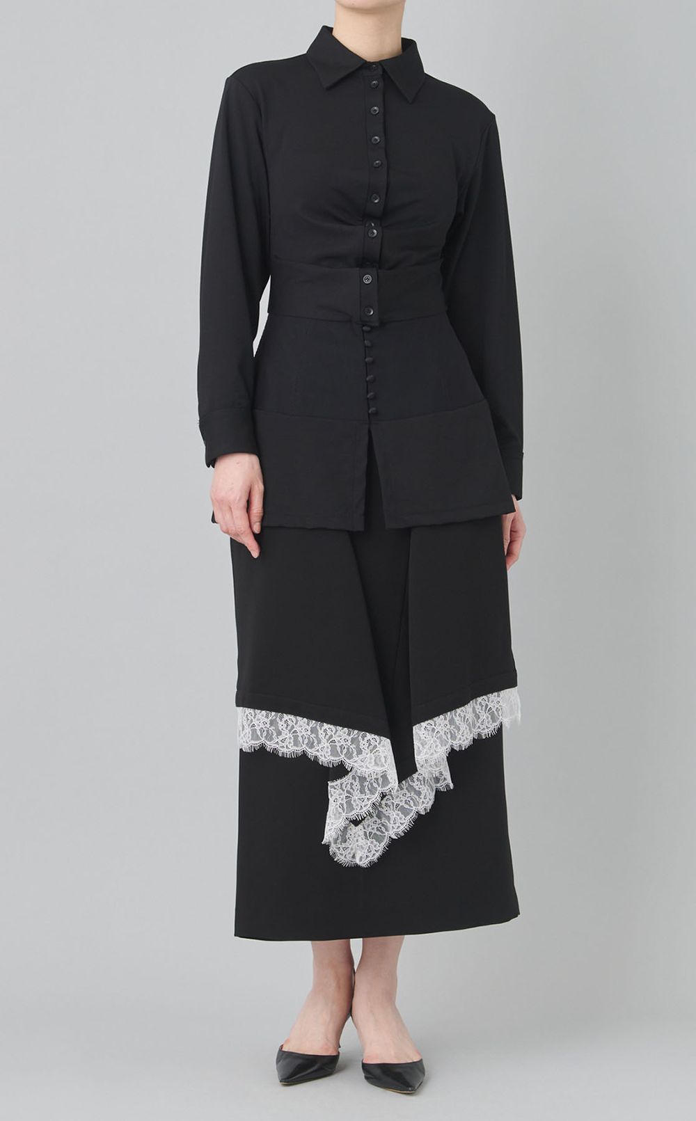 コルセットディテールストレッチシャツ