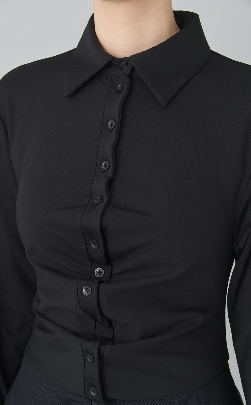 コルセットディテールストレッチシャツ