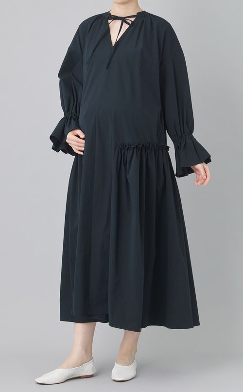 ネックリボンギャザーワンピース