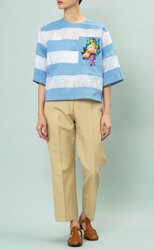 レースボーダーTブラウス