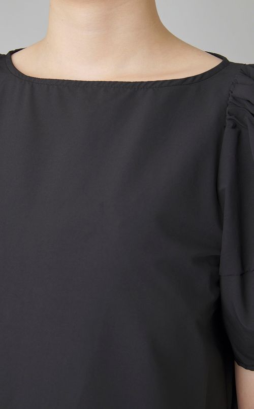 ギャザースリーブボートネックワンピース